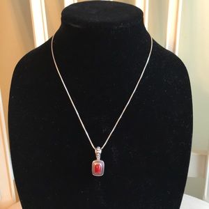 Silpada SS w/red carnelian pendant & 18” chain